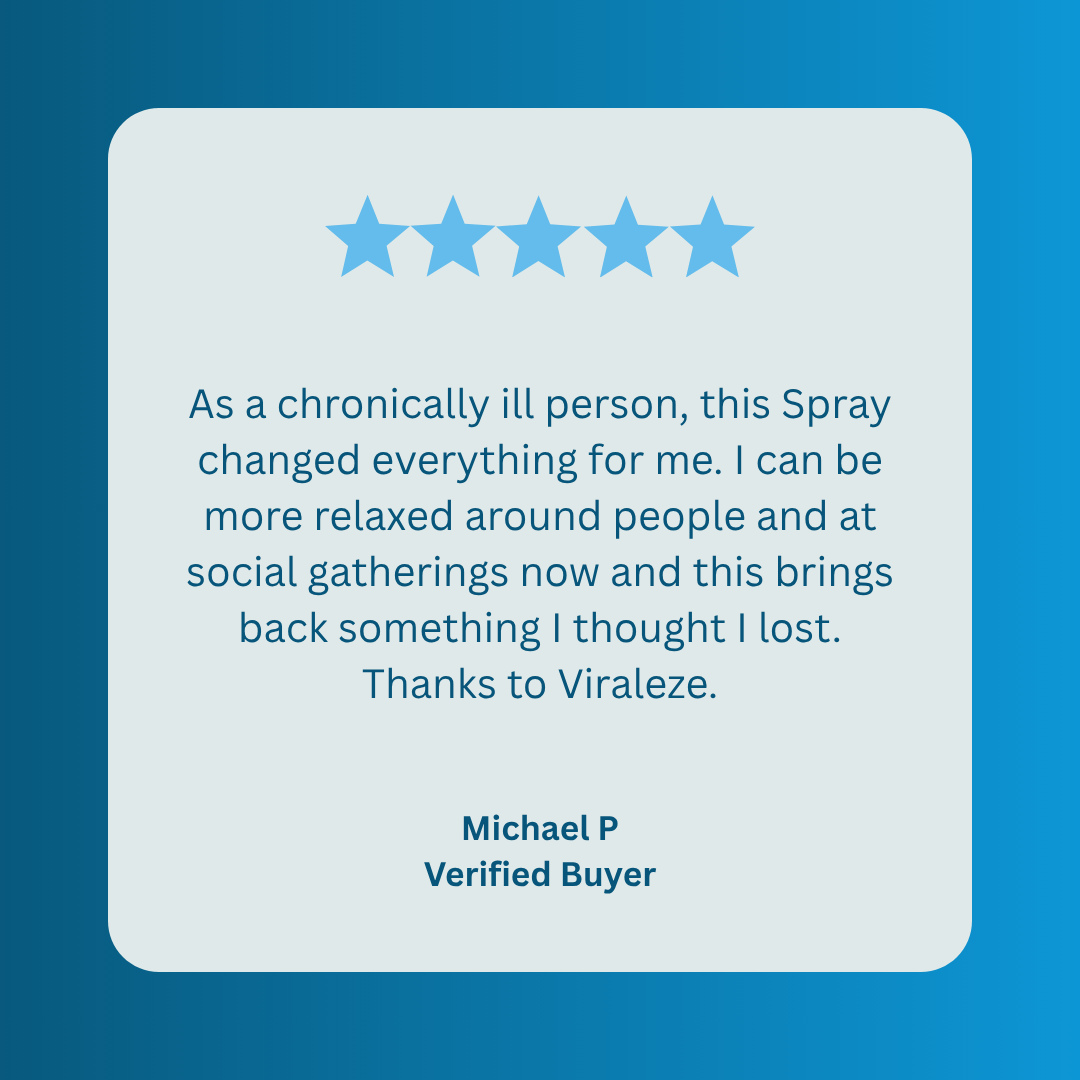 Five-star review for Viraleze product on a blue background
